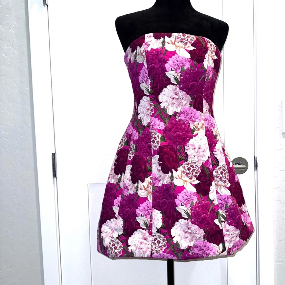 Sachin & Babi Coco Pink Floral strapless A-Line Mini Dress 6 - Picture 2 of 4
